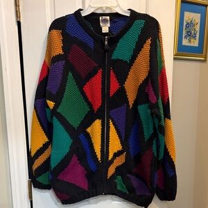 Saks Fifth Avenue Colorful Geometric Zippered Knit Sweater Jacket